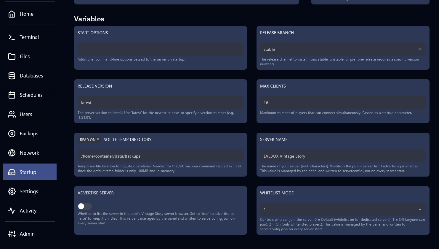 Startup Tab